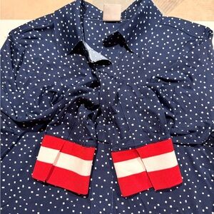 Belyn Key Dark Blue Square Print Top